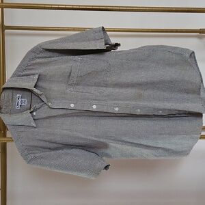 Cherokee Black and White Checkered Seersucker Short Sleeve Button Down, Sz Med